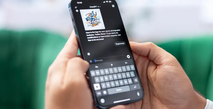 Pessoa usando inteligência artificial em aplicativo de celular para responder mensagens de clientes